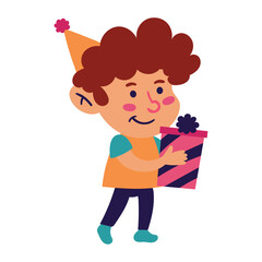 Sticker - cute boy holding wrapped birthday gift box