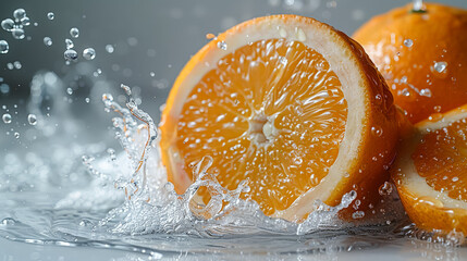 Sliced orange splashing in water