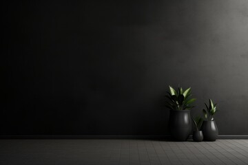 Wall Mural - Classic black wall architecture plant.