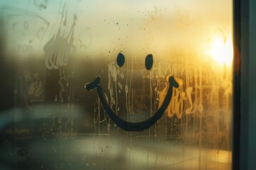 Canvas Print - Smiley doodle silhouette window glass condensation.