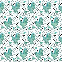 Wall Mural - Cartoon animals seamless dinosaur pattern for wrapping paper and fabrics