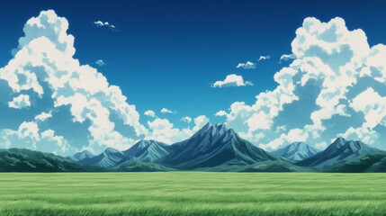 Canvas Print - Stunning mountain range in the distance under a bright blue sky.