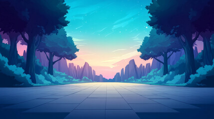 Wall Mural - A peaceful path leads through a mystical forest, bathed in a soft twilight glow.