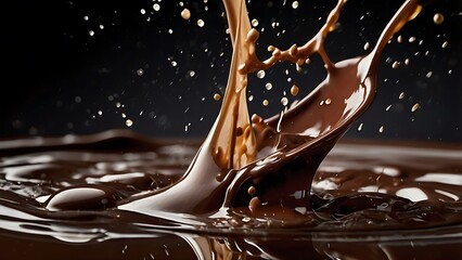 Aufkleber - close up image capturing the dynamic splash of two contrasting liquids against a dark background features a dramatic interplay between creamy white and rich brown fluids