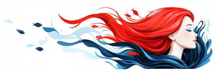 Sticker - Woman with flowing red hair and blue water.