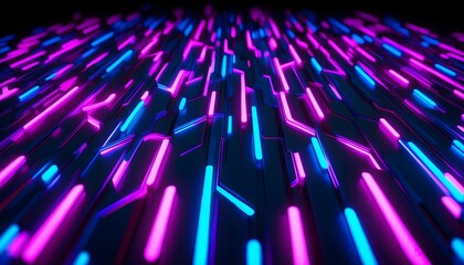 Wall Mural - Vibrant Neon Arrow Buttons Glowing Against a Dark Backdrop in a Dynamic Gaming Environment, 3D Visuals