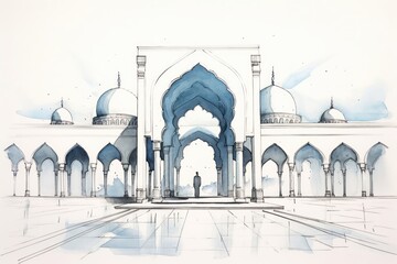 Canvas Print - Muslim mosque arch sketch architecture building.