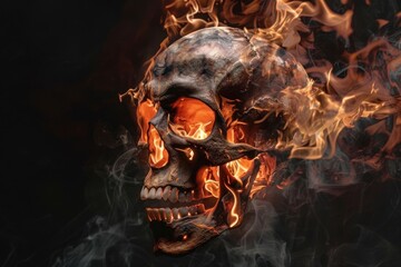 Sticker - Skull fire flame black background anthropology darkness.