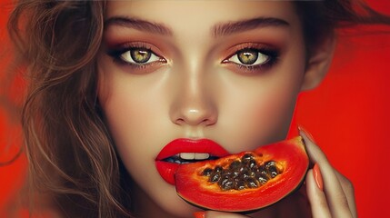 Canvas Print -   Woman biting into a tomato