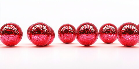 red ridescent christmas balls on white background