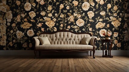 Aufkleber - interior design features a stylish and decorative wallpaper with a floral pattern consists of large,