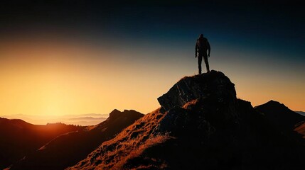 hiker on top of a rock looking far away, representing adventure and exploration in nature.