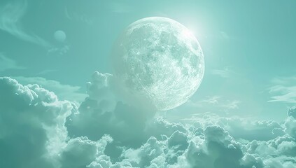 Wall Mural - a giant white moon in the sky surrounded by clouds with a centered...