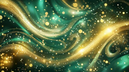 Poster - This dazzling holiday backdrop features vibrant green and gold tones intertwined with sparkling elements, creating a festive atmosphere perfect for celebrations and events