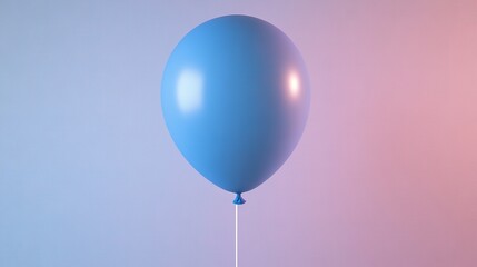 Wall Mural -   A blue balloon floats against pastel pink and blue backgrounds with a string attached