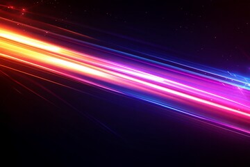 Wall Mural - Abstract background with glowing neon light streaks in red, orange, blue, and pink on a black background.