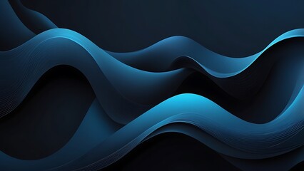 Aufkleber - Abstract digital artwork featuring a series of smooth, flowing curves and waves in varying shades of blue and black 