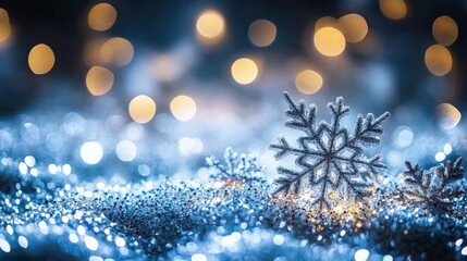 This background showcases a captivating frosty blue and silver design adorned with sparkling snowflakes and glowing lights, perfect for New Year celebrations