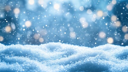 Poster - Delicate snowflakes drift gently through the air, blanketing the ground in a soft layer of white, creating a peaceful winter wonderland effect under cool blue tones