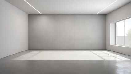 Aufkleber - modern, minimalist interior space with a rectangular layout features smooth, light gray concrete wal