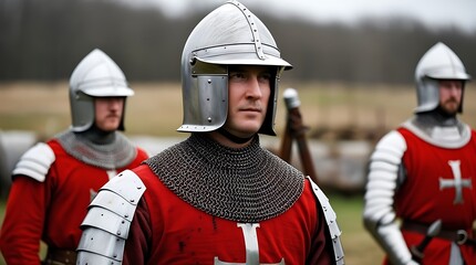 Man wearing Medieval Knights armor with heavy iron helmet (18)