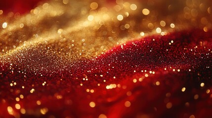 Poster - The background features a rich blend of gold and red hues, creating a festive atmosphere filled with sparkling abstract elements that convey joy and warmth