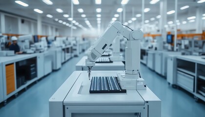 Poster - Electronics manufacturing factory with advanced robotic assembly