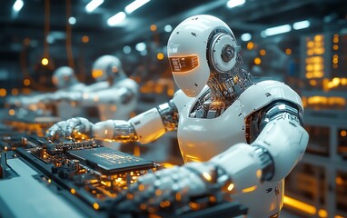 Poster - Fully automated electronics factory with robotic arms working efficiently