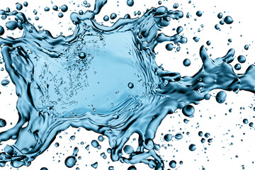 A blue water splash with air bubbles isolated on white background.