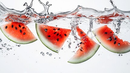 Poster -   Watermelon slices float on a body of water