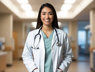 Portrait of young female doctor studying at the hospital , woman doing medicine studies (18)