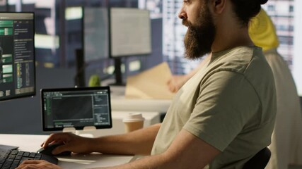 Aufkleber - portrait of smiling machine learning infrastructure engineer developing algorithms to learn from dat
