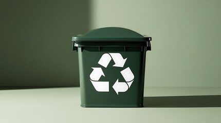 recycling bin isolated on flat pale green background , eco trash can with copy space (2)