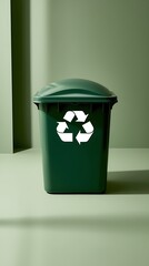 recycling bin isolated on flat pale green background , eco trash can with copy space (2)