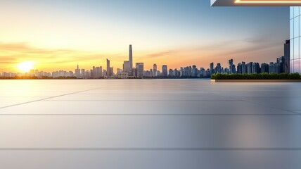 Canvas Print - A city skyline with a large body of water in the background