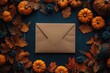 © SY - Brown envelope with autumn leaves. Perfect for Thanksgiving or fall-themed projects.