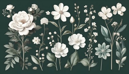 Wall Mural - Elegant Floral Icons in a Digital Artistry of Graceful Blooms and Captivating Photography