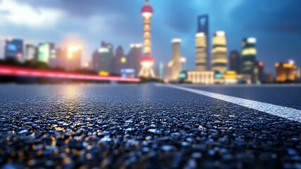 Poster - A city skyline with a large red and white building in the middle