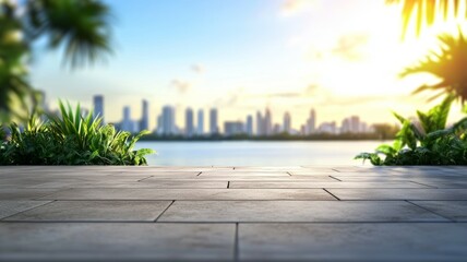 Poster - A city skyline is visible in the background, with a beach