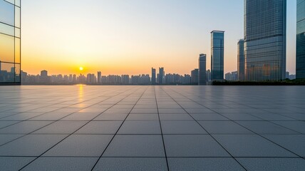 Canvas Print - A city skyline with a large empty plaza in the middle