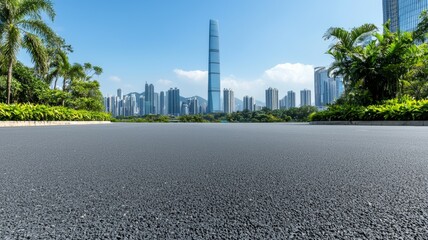 Poster - A city skyline with a tall building in the background