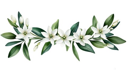 Wall Mural - Edelweiss Watercolor Clipart Featuring Delicate White Flowers and Lush Green Leaves in 3D Render