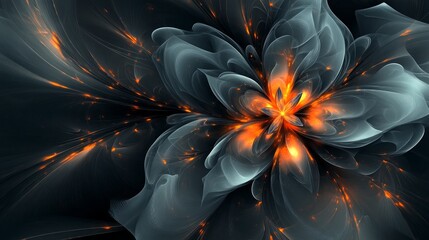 Abstract fractal dark flower , wrapped in strands of energy