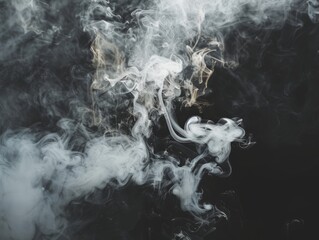 Wall Mural - white smoke on the black background, the whole image, high dof, topview 