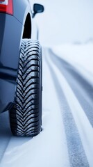 Car tire on snow, in a winter scene, on an asphalt road or street, with ice and frost, a drive in a cold season, set in a country or rural area (22)