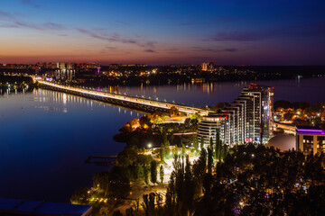 Evening Voronezh. Northern bridge over Voronezh river, aerial view