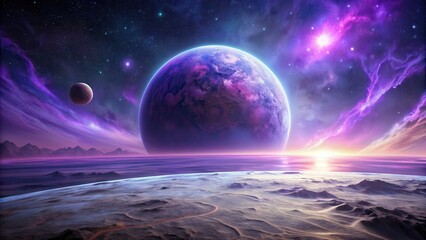 Wall Mural - Surreal futuristic space scene with a purple planet, surreal, futuristic, space, scene,purple, planet, galaxy, stars