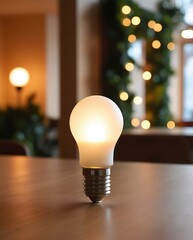 Fluorescent LED lightbulb, an energy saving replacement, for electricity and lamp efficiency in economy, and electric power technology, symbolizing innovation (23)