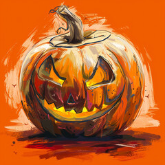 Jack O Lantern on orange background. Vector and cartoon art. 