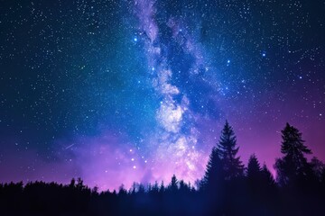 Wall Mural - the sky is filled with stars and a purple moon, generative ai image